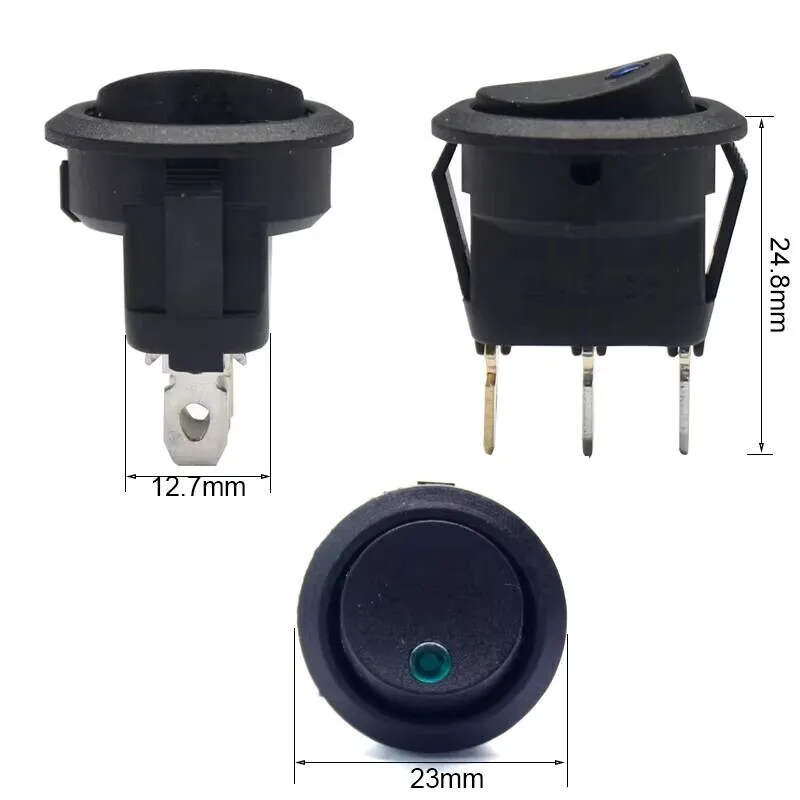 20A 12V Carling Marine 3 Pin Mini Led KCD1 Round Rocker Switch