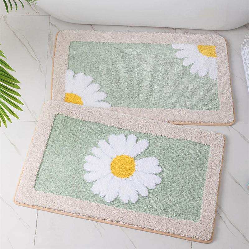 Bathroom Door Entrance Mat Flocking Daisy Bath Rug Bathroom Non-Slip Mat Toilet Doormat Door Absorbent Mat Anti-slip Carpets