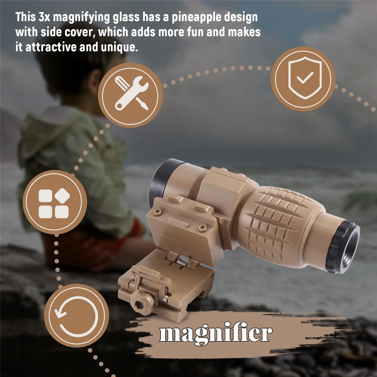 AA84 Sight 3X Magnifier Scope Compact Sights with Flip Up Cover Fit for 20mm Rail Mount Toys Telescope