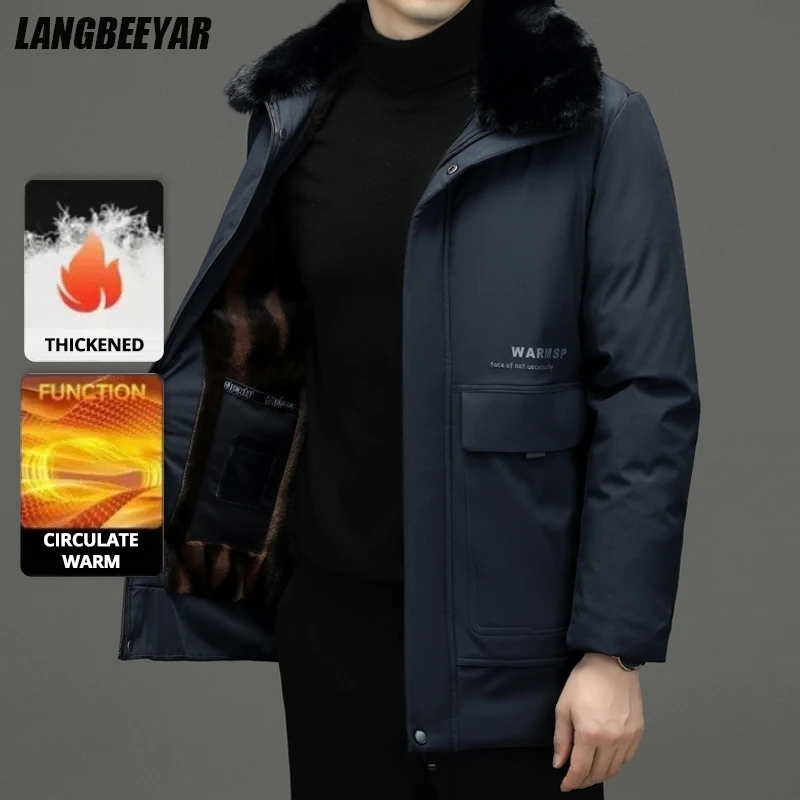 Jaket Musim Dingin Pria Terbaru, Parka Hangat Desainer Kasual Modis, Berkerah Bulu Tebal Berkualitas Tinggi, Jaket Windbreaker Pria