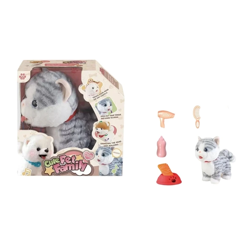 Robot Animal en peluche éducatif, jouet pour animaux compagnie, avec Activation du mouvement, son réaliste, jeu rôle pour