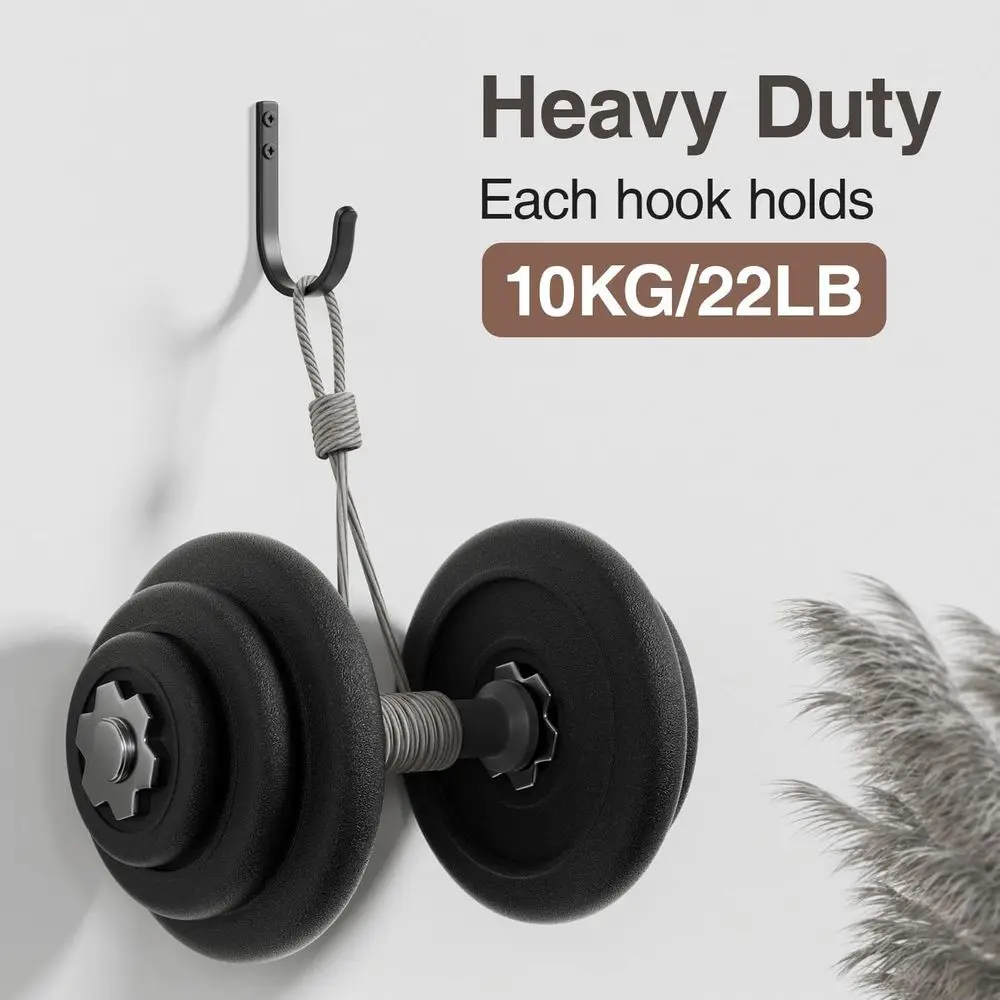 5-Pack Black Metal Wall Hooks for Towels and Coats - Indoor/Outdoor Use