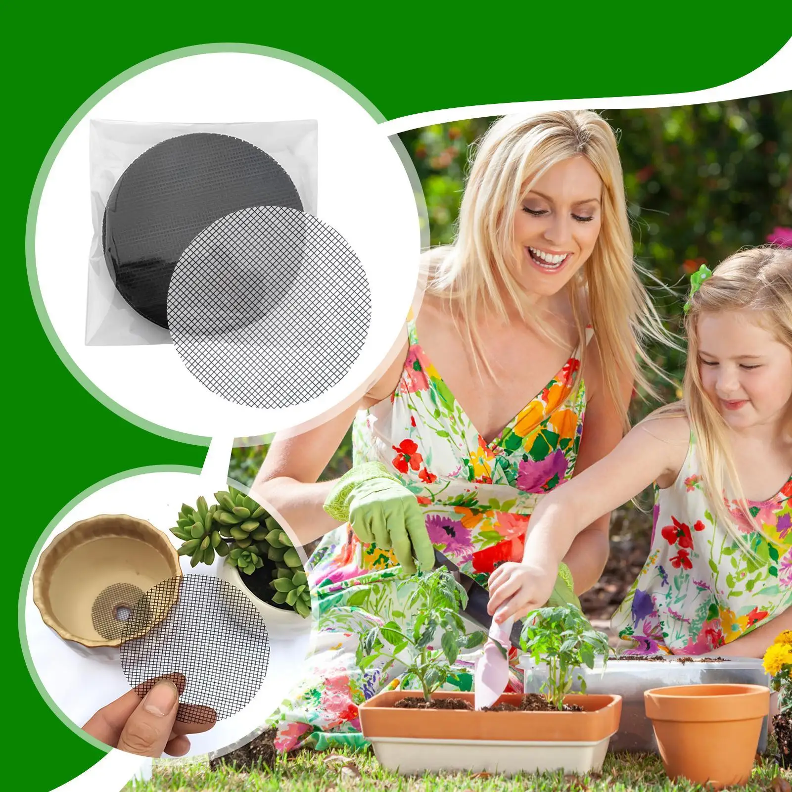 50-Piece Drainage Mesh Screen 3inch Root Protection Net for Plant Pots Balcony Porch Indoor Outdoor Apartments Gardening