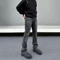 American Style Versatile Vintage Black Jeans Men's High Street Slim Fit Straight Leg Elastic Boot Cut Pants Casual Scene