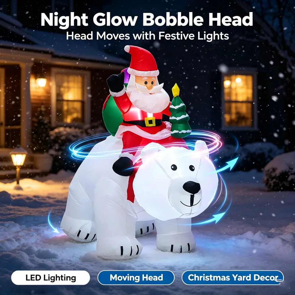 Inflatable Santa Claus On A 2.1M Polar Bear Built-in LED Lights For Outdoor Courtyard Display Christmas Inflatable Decorations