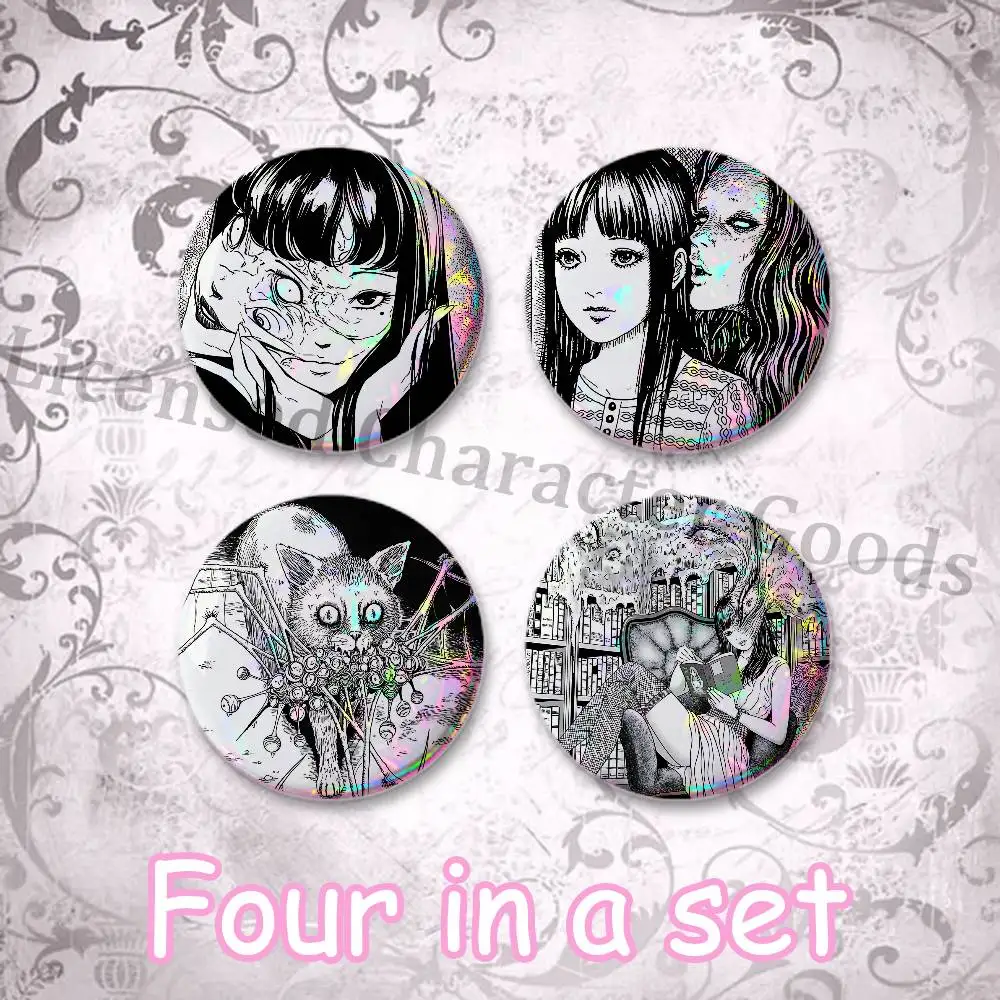 J-JunjiES Horror I-ItoES Custom Mini Pill Badge 25mm Button Pins 4-Piece Set 75mm Oversized Pin Badge 2.25 Inch