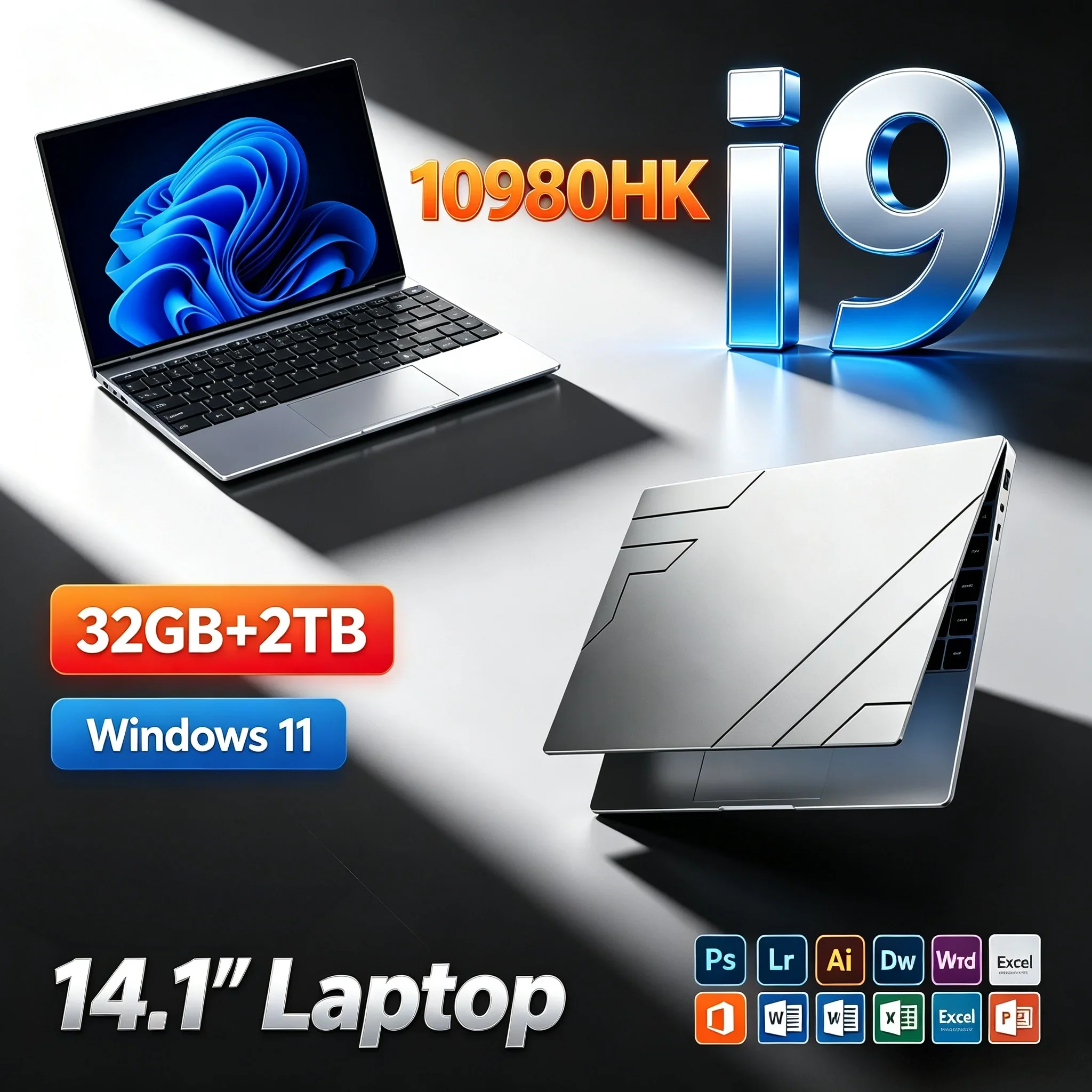 14.1'' High‑Performance Ultra Thin Notebook Intel I9‑10980HK 32GB RAM 1TB/2TB SSD Windows11 Laptop For Student Office Business