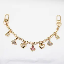 Hand Wrist Strap phone charm golden shinny Metal keychain bag charm decoration bag extended pink golden heart lock pendant