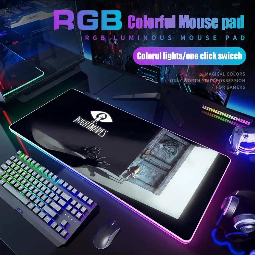 

Коврик для мыши Game Little Nightmares, геймерский настольный коврик RGB, подсветка, светодиодный коврик для мыши, аксессуары для установки, настольный коврик, большой коврик для мыши с подсветкой