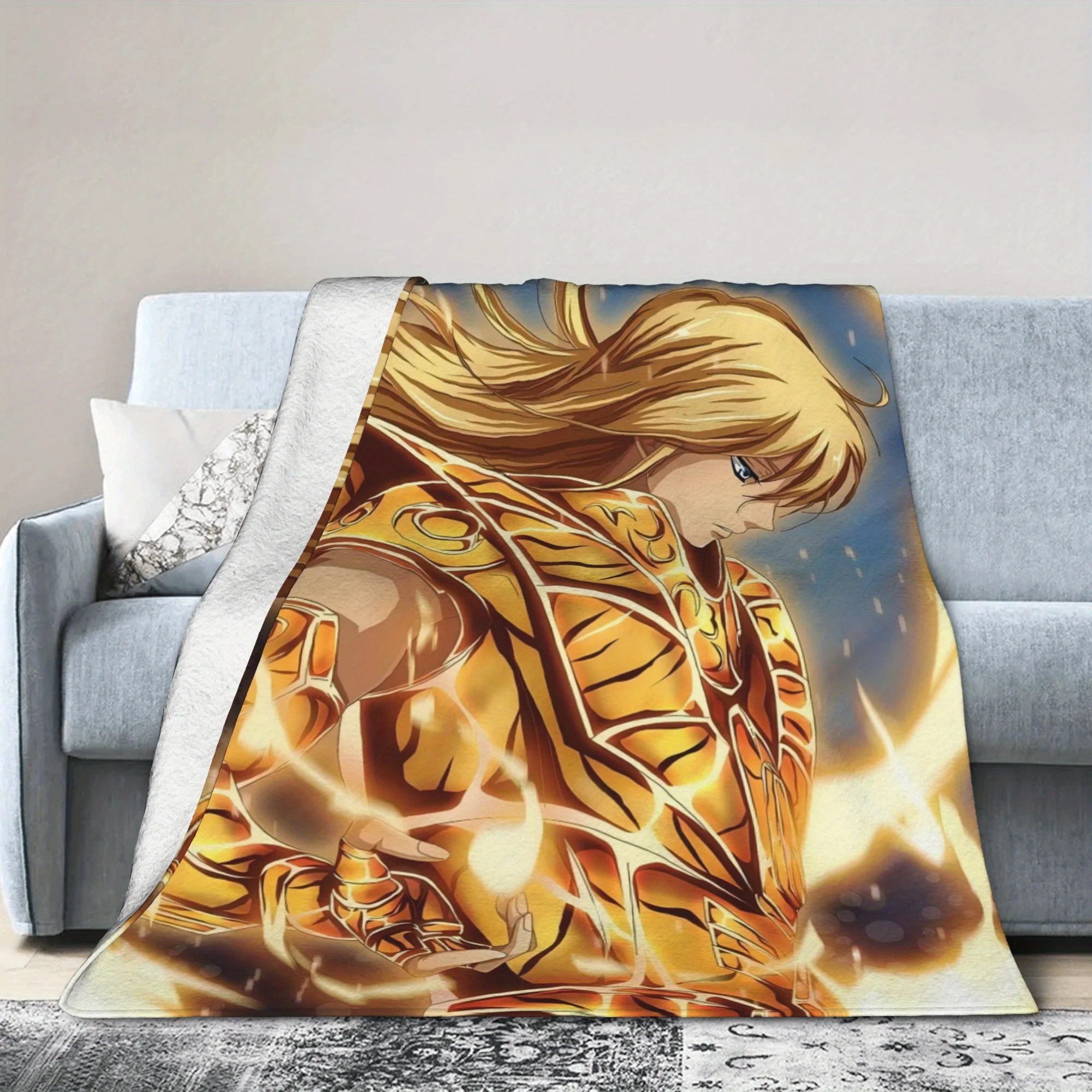 Golden Saint Shaka de Virgo Flannel printed blanket suitable for all seasons suitable for living room office sofa and travel