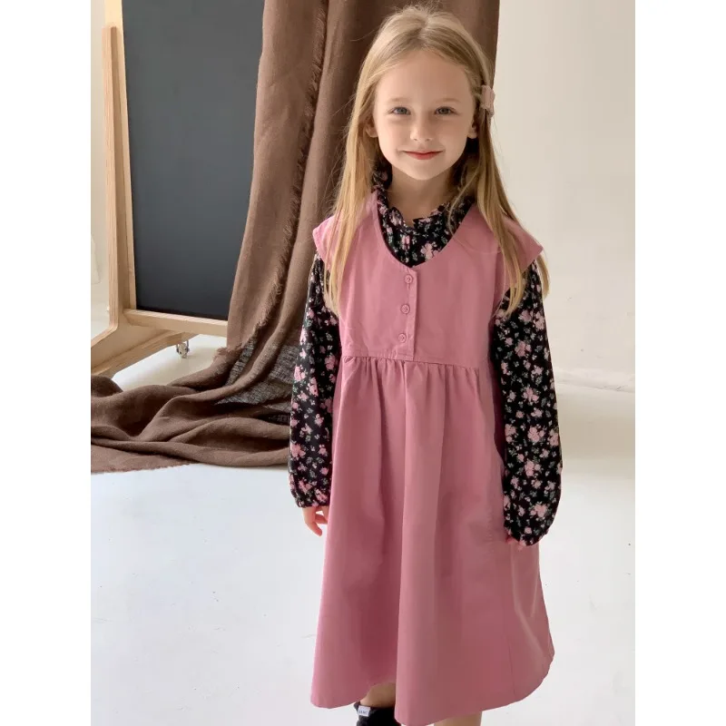 

Girls Clothing Set 2023 New Fashionable Autumn Sundress Floral Undershirt Set Korean Style Long-sleeved Shirt Princess Sweet Set