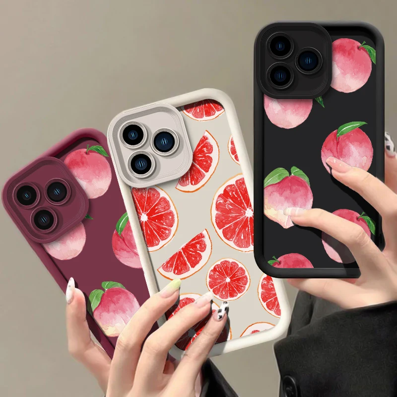 حافظة هاتف ناعمة لهاتف Xiaomi Poco M7 4G M6 Plus M5S M4 C55 C51 C50 C40 C31 M3 Pro M2 C65 C61 غطاء نمط الفاكهة والخوخ والبرتقالي