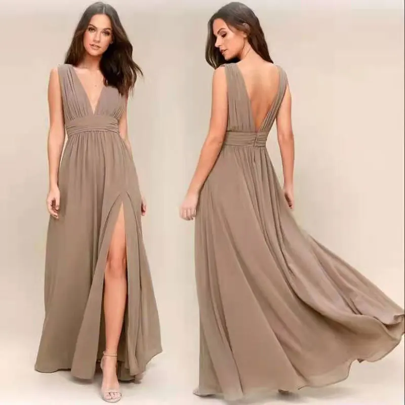 

Bohemian Dress Summer New Women's Long Elegant Party Slim Sleeveless Beach Dress for Female V-Neck Split Cute Style Dresses