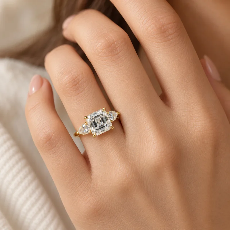 CKT 18K Gold Ring For Women Genuine Gold Color 7CT Moissanite D Color Solitaire Wedding Engagement Gift