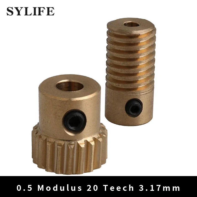 0.5 Modulus Brass Worm Gear Set - 20T Lightweight Reducer Wheel + 3.175mm Shaft for Precision Machinery & DIY Projects