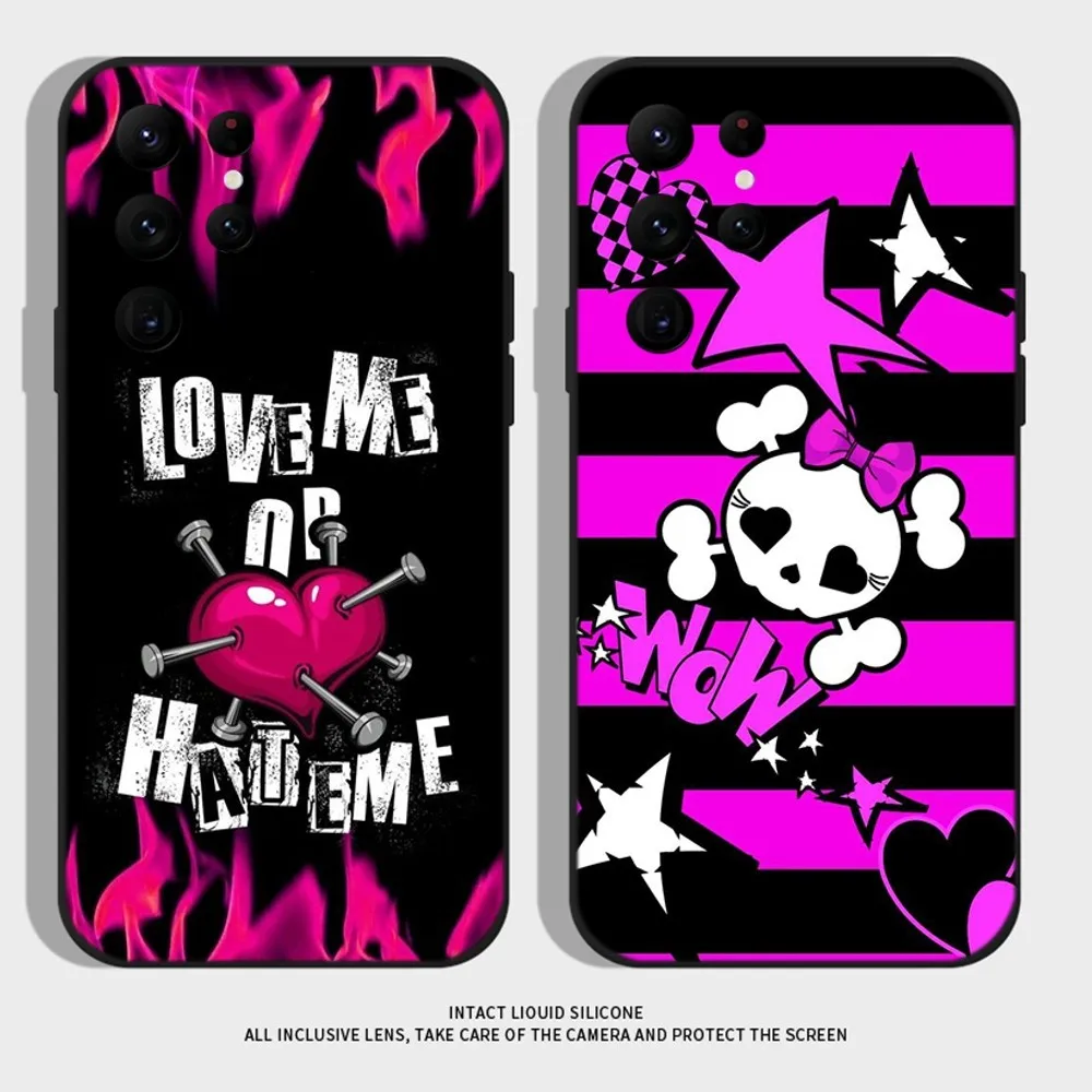 

Love Black and Cute Emo Phone Case For Samsung S24,S22 Ultra,S20,S30 plus,S22 plus,S23,S30 ultra 5G Silicone Cover