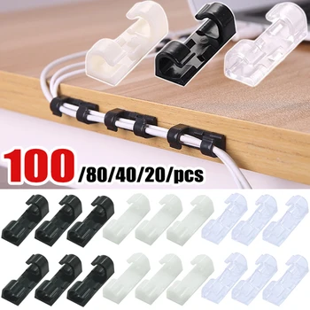 100/80/40/20Pcs กาวที่เก็บสายสายไฟ Winder คลิปการจัดการข้อมูลโทรศัพท์สายผู้ถือเดสก์ท็อปองค์กร