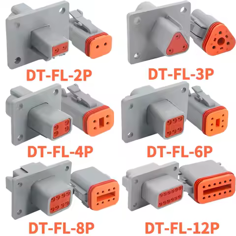Deutsch DT Series IP68 Waterproof Connector with Fixed Flange Plug DT04-2P/12P for Auto/Truck/Bus Wiring 22-16AWG