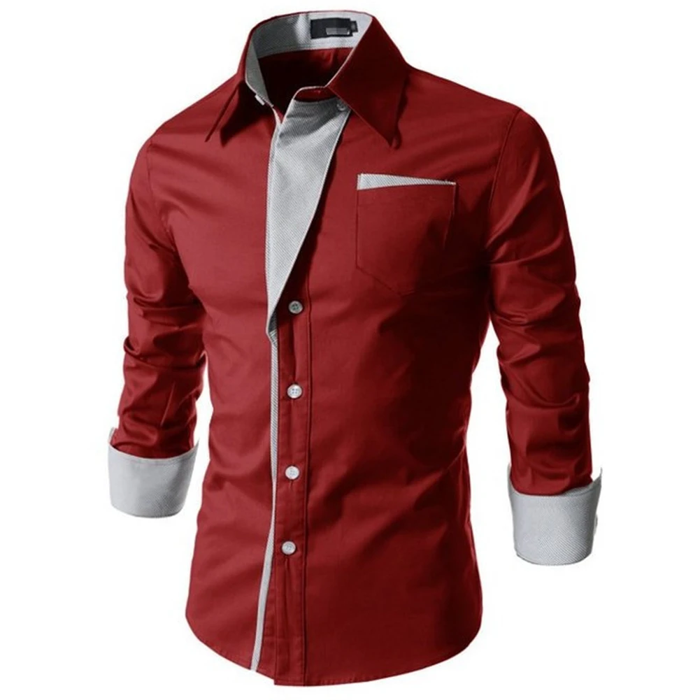 Hot New Mens Camicia Abito Camicetta Business Casual Colletto Camicie formali quotidiane Manica lunga Ufficio Poliestere Regolare