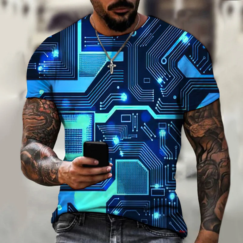 

Circuit Board Electronic Chip CPU Graphic T Shirts for Men Clothing Tee Shirts 3D Print Motherboard Mainboard Short Sleeved Tops