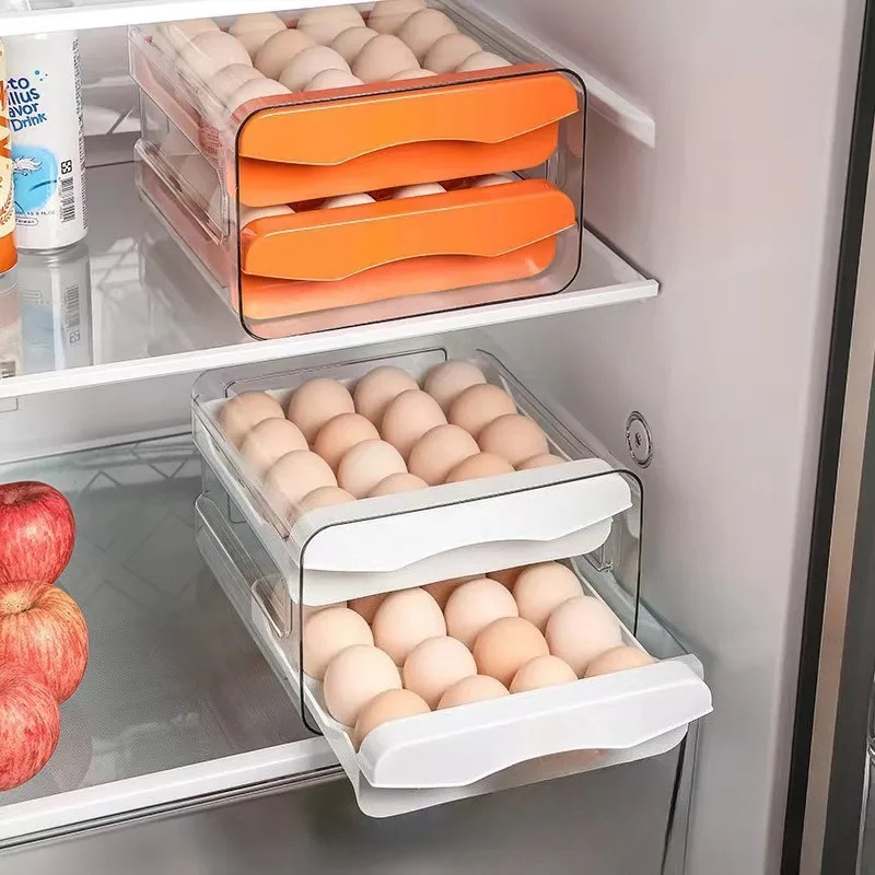 

32pcs Egg Storage Box, Refrigerator, Double-layer Drawer Style Large Capacity Storage, Household Kitchen Storage Rack