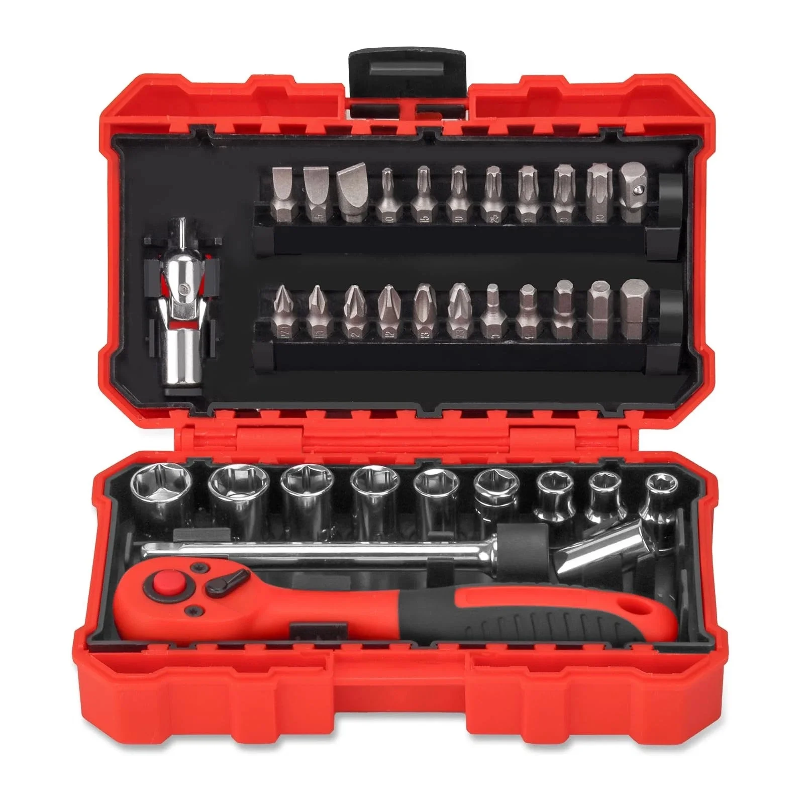 

35 Pieces 1/4 Inch Drive Socket Ratchet Wrench Set, Mini Ratcheting Wrench Red