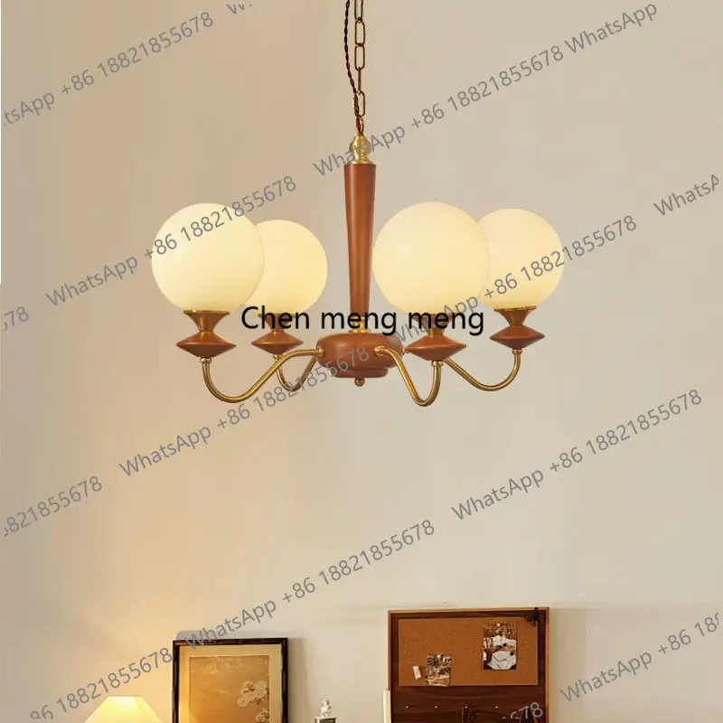 

Medieval glass bedroom chandelier cream walnut retro solid wood living room main light dining room lamp