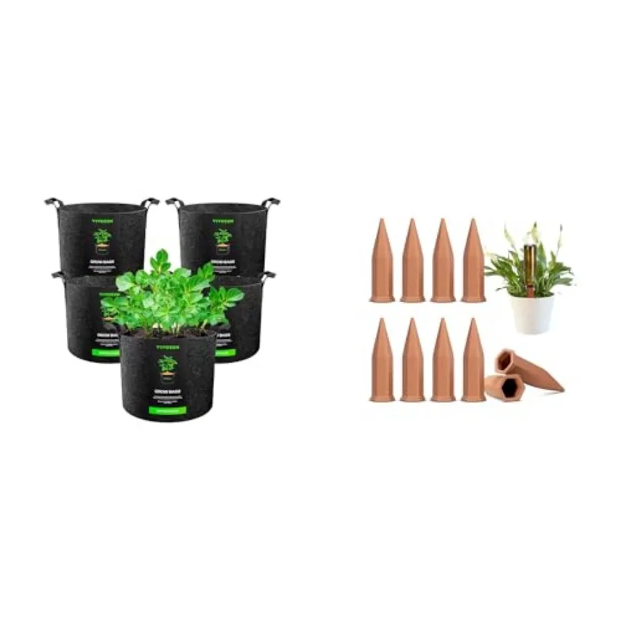 

Набор из 5 мешков для выращивания растений VIVOSUN объемом 10 галлонов с 10 шт. самополивающимися шестигранными терракотовыми колышками для полива, 7 дюймов, с функцией автополива