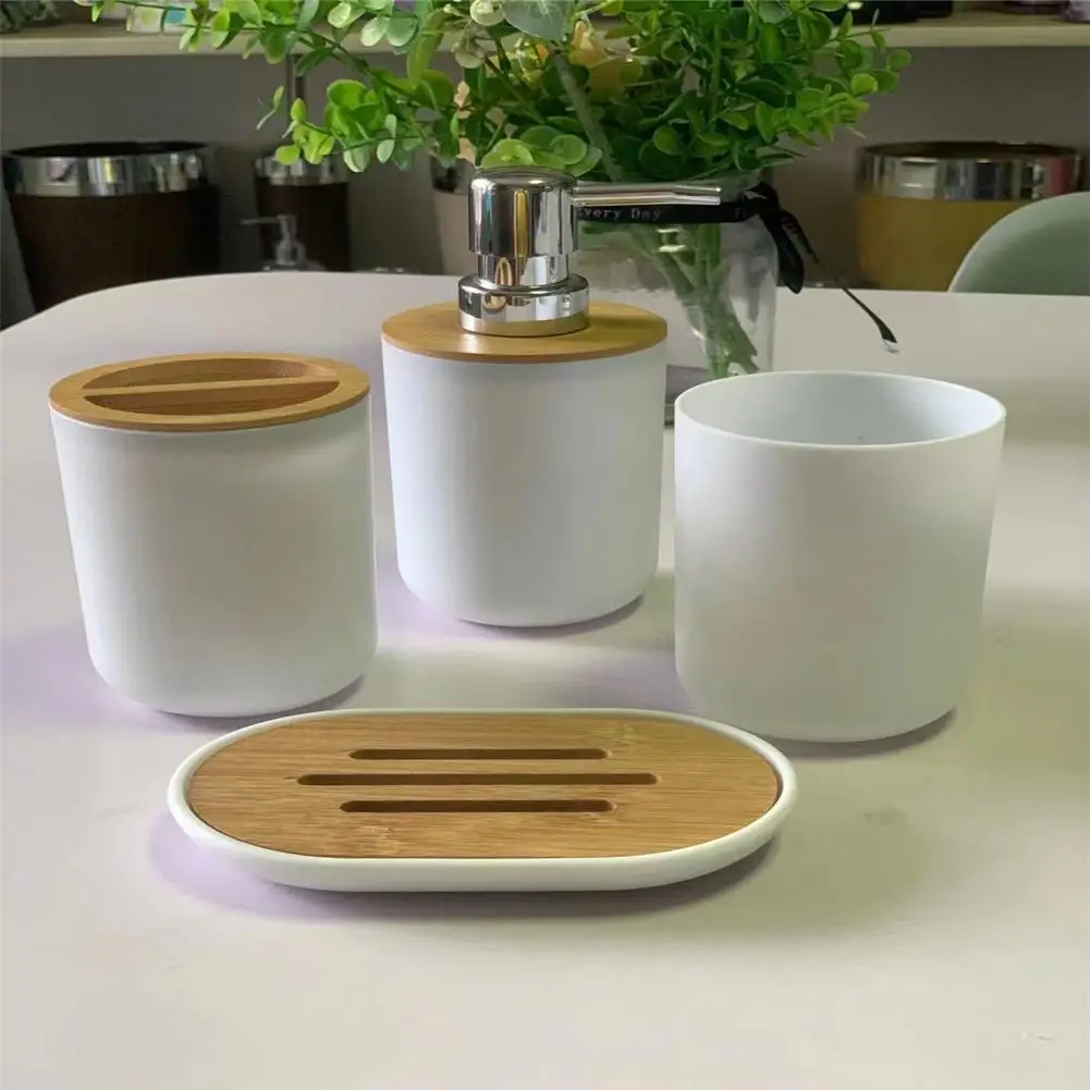 4Pcs/set Natural Bathroom Set Nordic Bamboo Wood Simple and Practical Design Anti-skid Eco-friendly Non-toxic for Bathroom