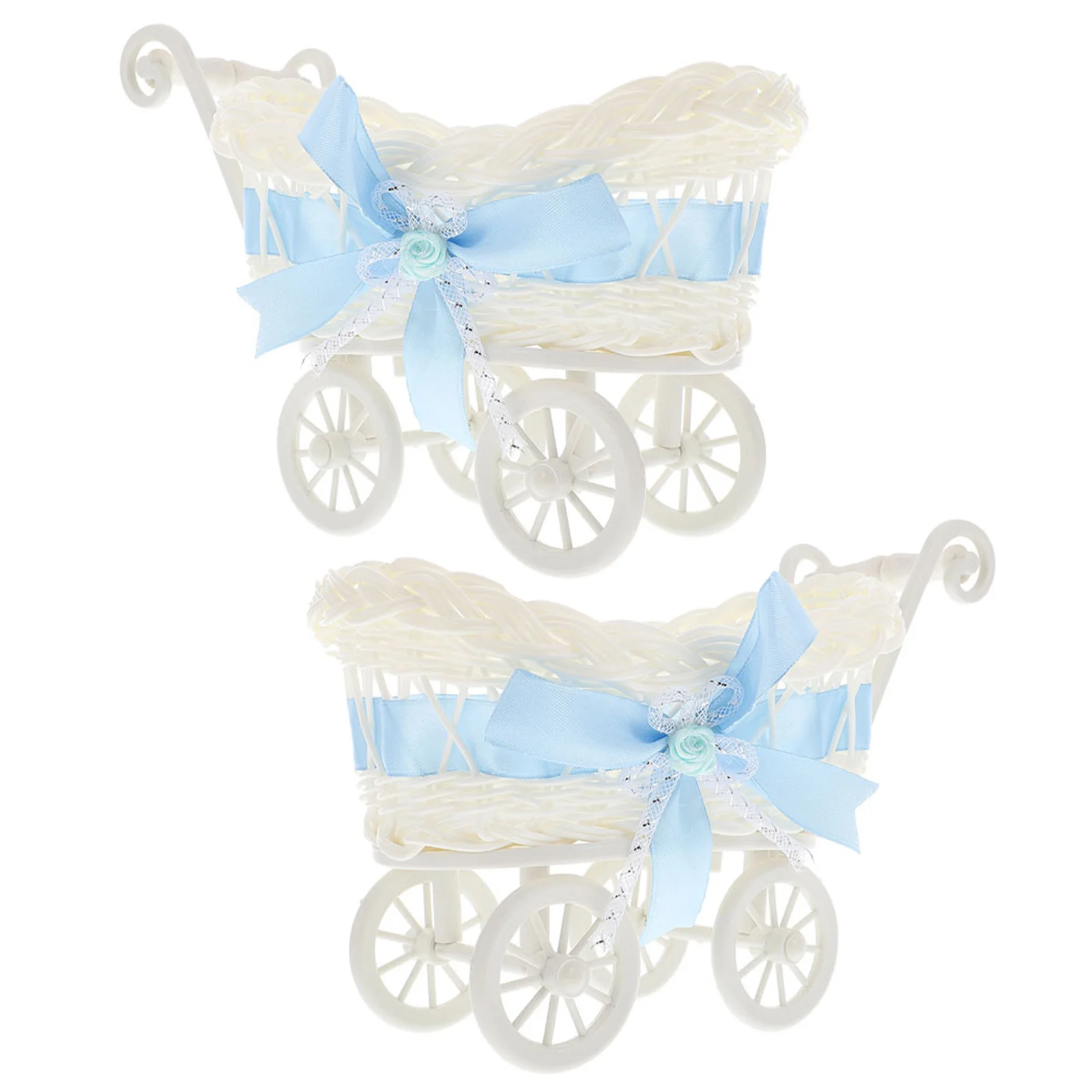 

2Pcs Kids Use Imitation Rattan Cart Shape Candy Basket Party Favor Storage Snack Holder Home Decoration Baby Shower Decorations