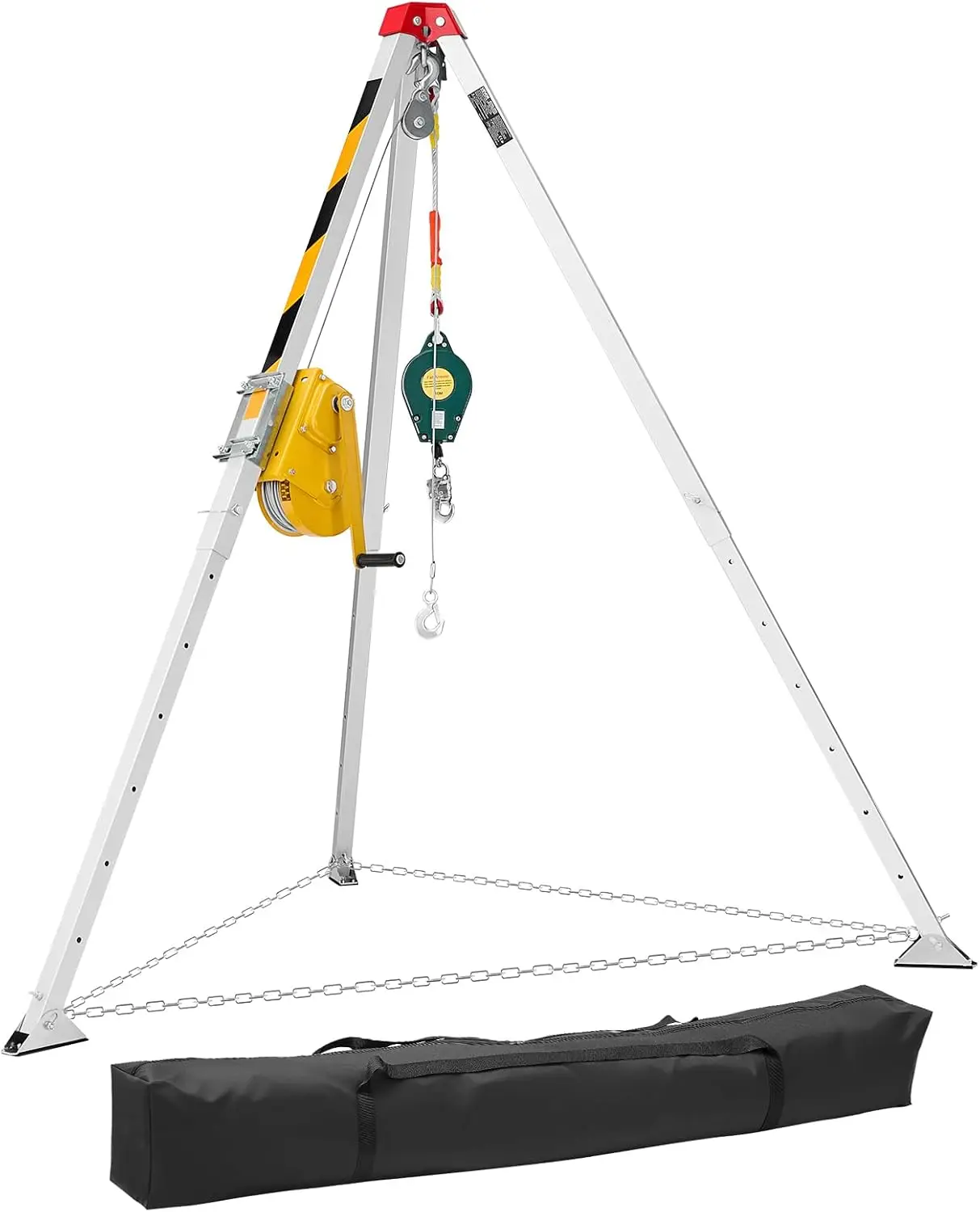 Confined Space Tripod Kit, Heavy Duty Rescue Tripod Lifting Hoist 1800 lbs Winch, 4.1 ft Adjustable Legs, 65 ft Cable Portable K