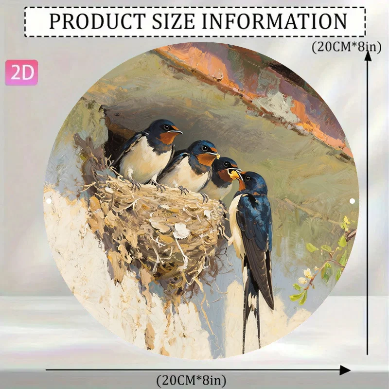2D Flat 1pc, Cozy Scene of Swallows Feeding Birds, Vintage Logo, Wall Decor (8 X 8 Inches, 20 X 20 Cm), Unique Friend Gift Idea