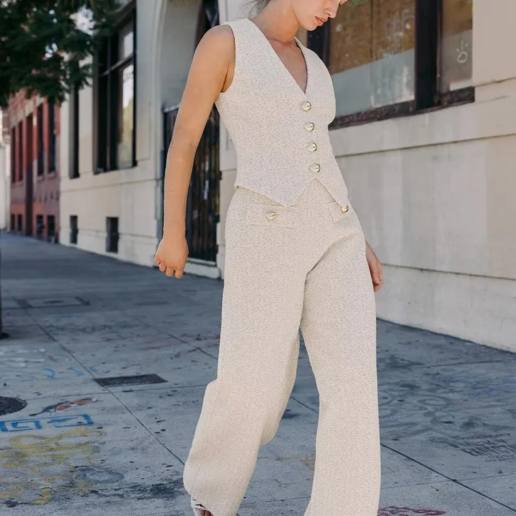 Zbzr outono novo conjunto de faion feminino v-ne spvel botão textura colete calças compridas quente fino ajuste europeu sle adulto feminino