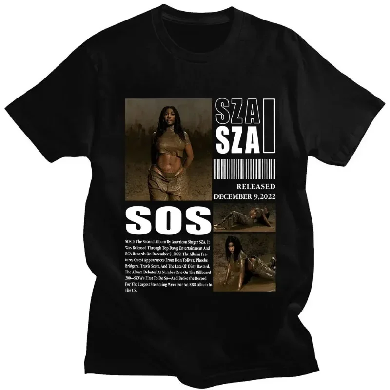 Rapper SZA CTRL X SOS Album Graphic Printed T-shirt Fashion Casual Plus Size T-shirt Women's Retro Punk Hip-hop Harajuku T-shirt