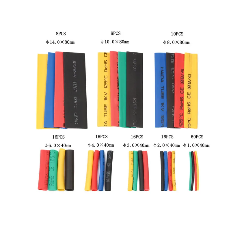 164Pcs Set Wire Cable Insulated Sleeving Tubing Polyolefin Heat Shrink Tube Shrinking Electrical Waterproof Shrinkage Assorted