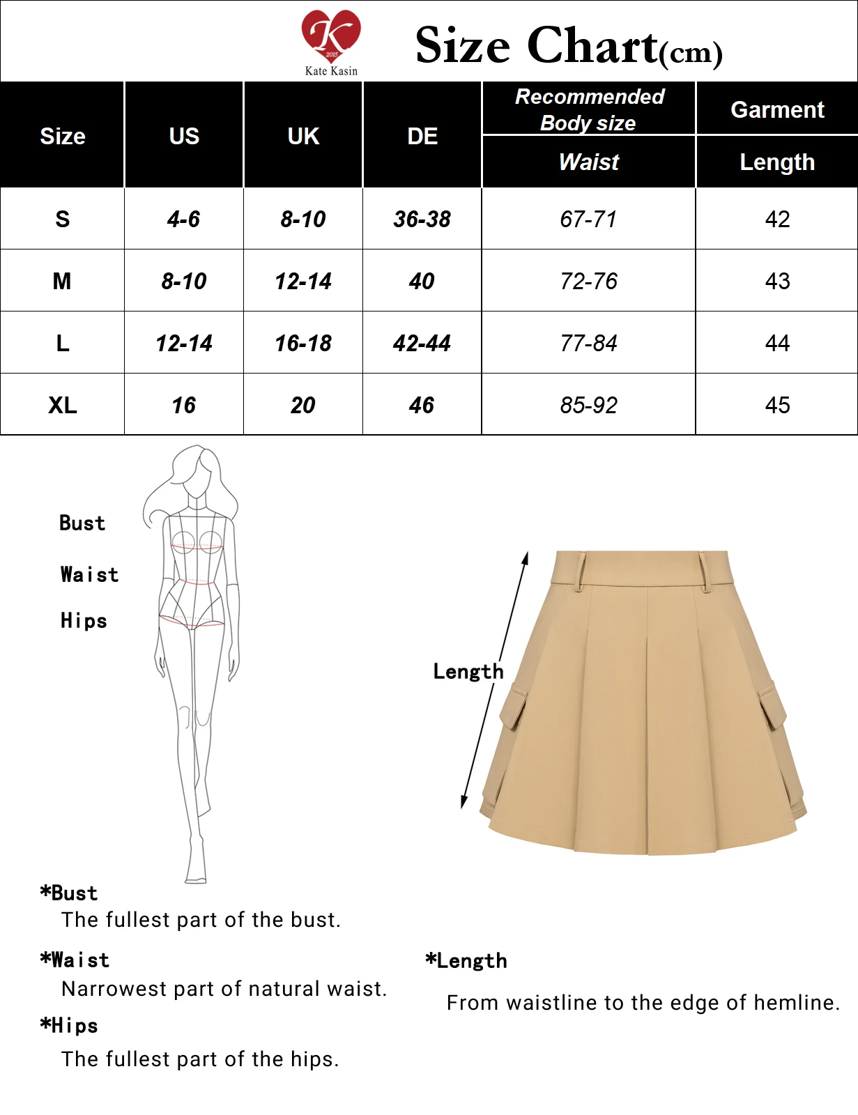KK Women Pleated Skirt With Pockets High Waist Mid-Thigh Length A-Line Skirt Slim Solid School Uniforms Casual Dress New