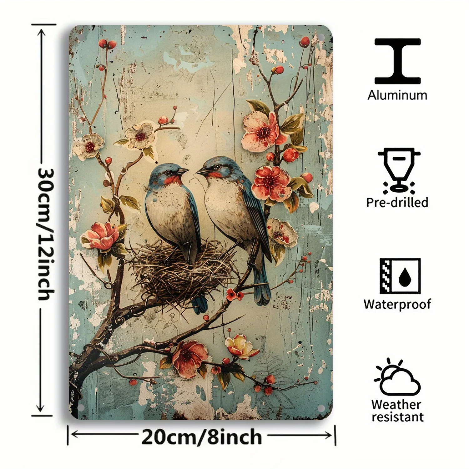 1 piece 8x12 inch/ 20 * 30cm cute watercolor bird metal paing art sign, vintage wall plaque, perfect for universities, bathrooms view 4