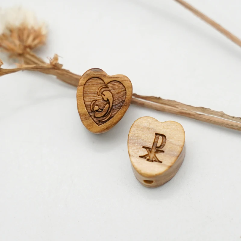 Natural olive wood bracelet beads double through tee hand-carved wooden beads necklace making accessories rose jewelry
