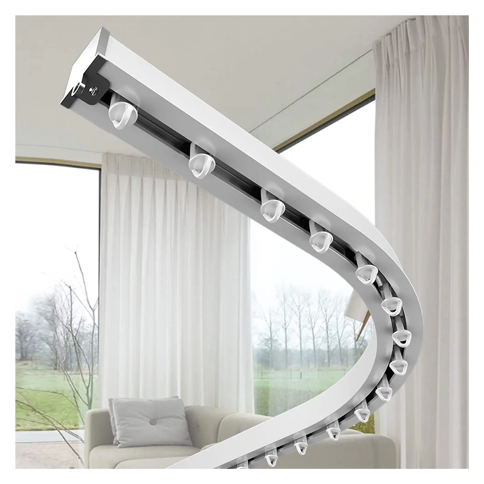 White Hidden Curtain Track Flexible Bendable, Room Divider Track, Hospital Curtain Home/Office/Nursery/Hotel Recessed