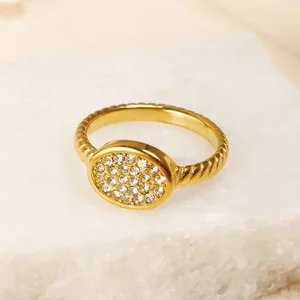 Personalidad Bodas redondas Banda de anillo Pequeño circón transparente de cristal impermeable anillos de oro de acero inoxidable joyería granular fina granular 10 mejores cristales de ventas pequeñas - №7