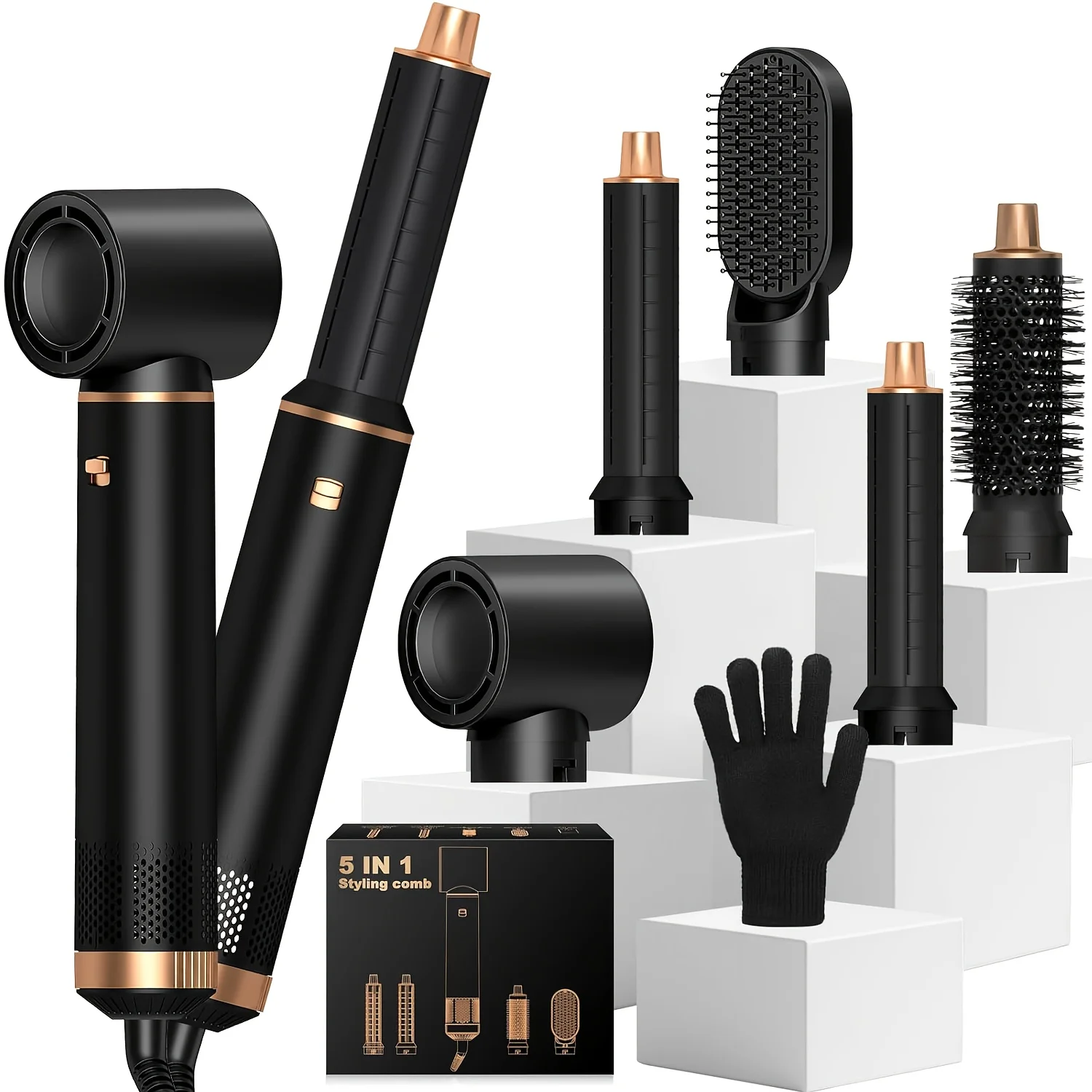 

Hair Dryer 5-In-1 Electric Hair Comb Negative Ion Straight Curler Brush Blow Dryer Air Comb Removable Brush Kit Tool