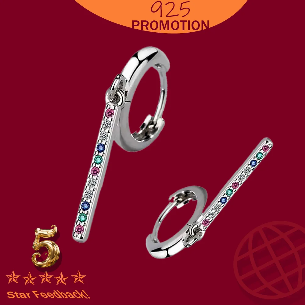 

Korean Zirconia Crystal Geometric Buckle Simple Line Drop Earrings for Women Unisex Party Jewelry Gift Real 925 Sterling Silver