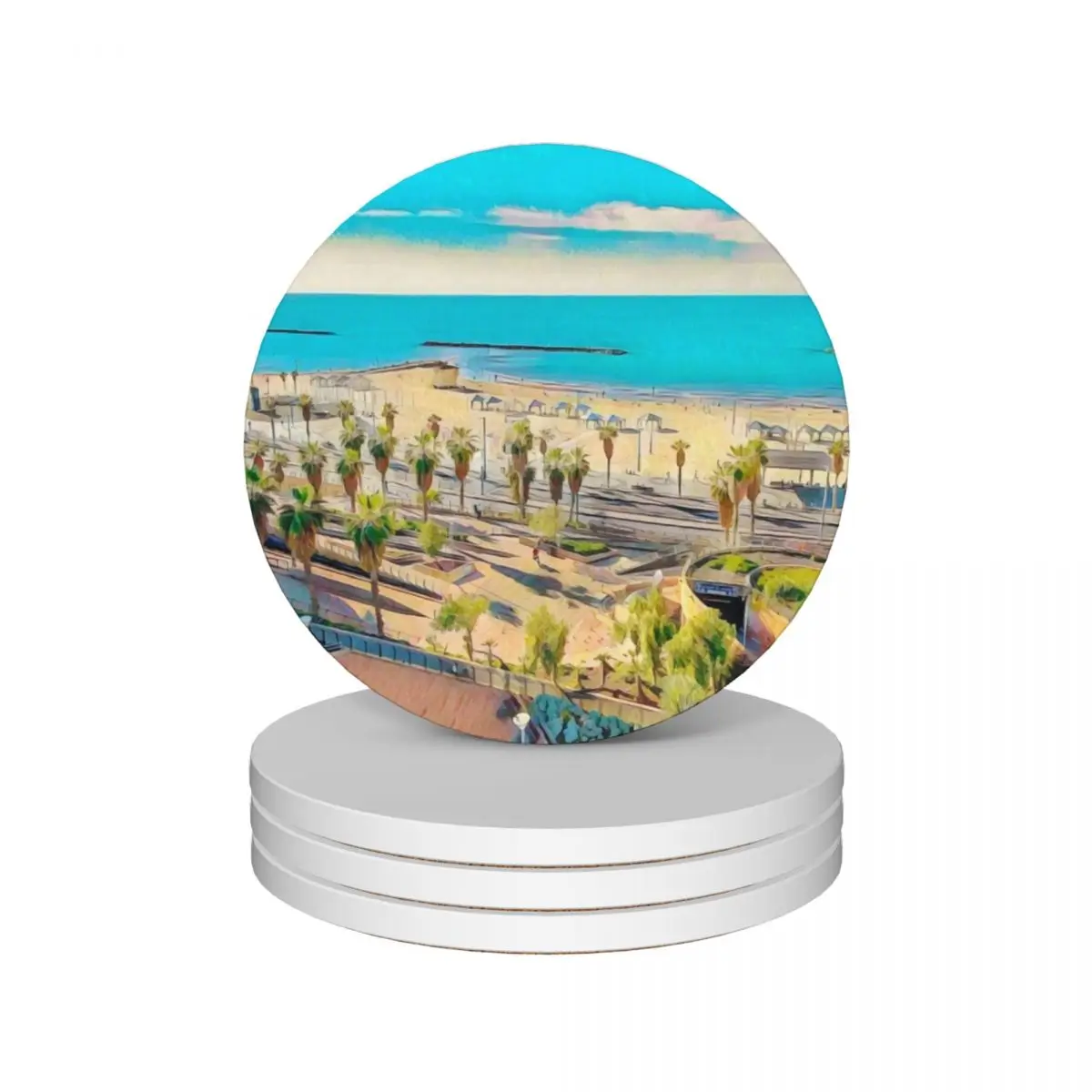 

Tel Aviv Beach View Ceramic Coasters (Set of 4) cute kitchen teapot mat Coasters