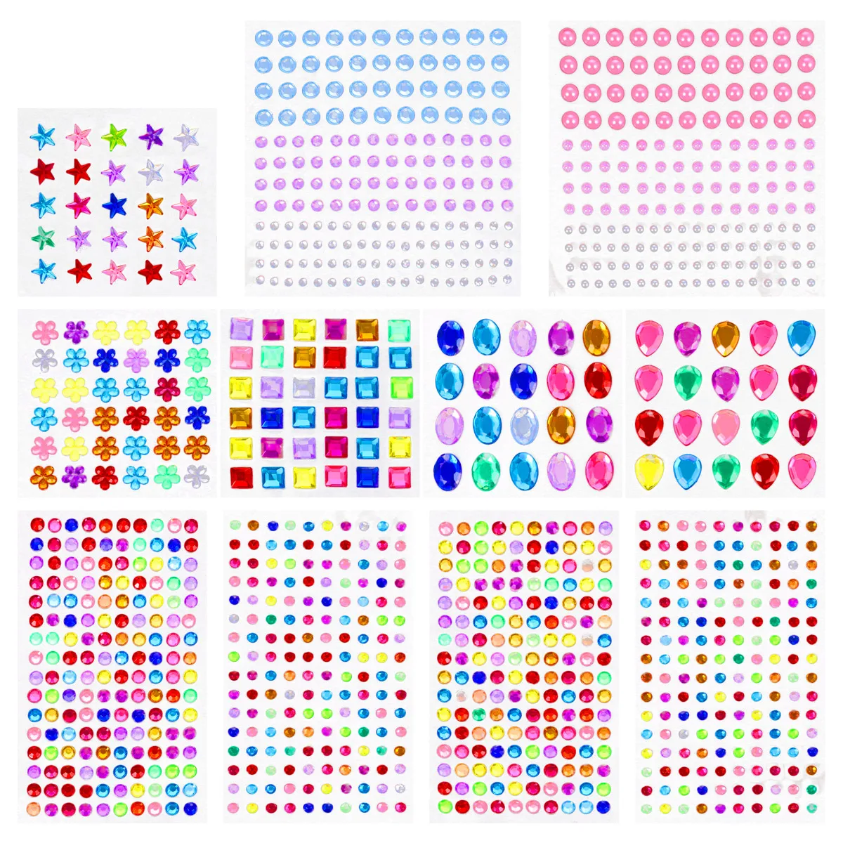 

Crystal Diamond Sticker 11 Sheets Acrylic Rhinestone Stickers Self Adhesive Gems for Nails Bright Color DIY Craft Engagement