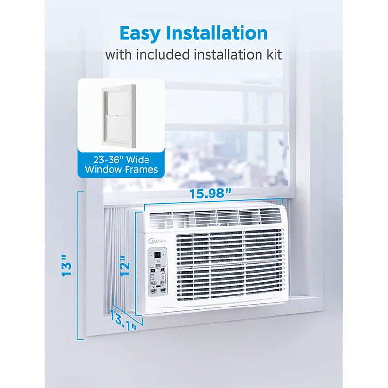Midea Digital Window Air Conditioner with Remote Control, 3-in-1 Cool/Fan/Dehumidifier AC Unit for Rooms Up to 250 Sq.Ft, Quiet 52dB Sleep Mode, Easy Install Kit Fits 23