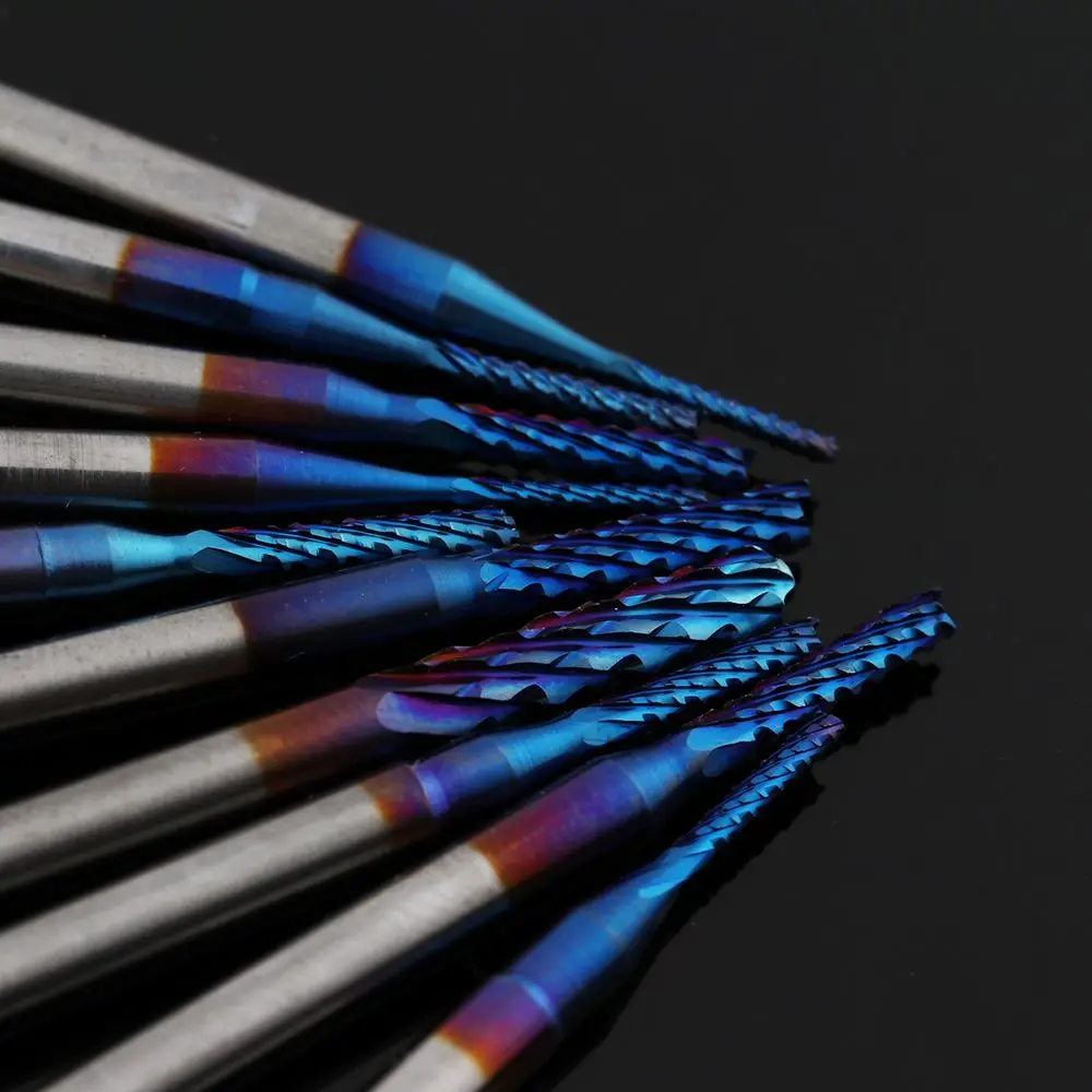 0.8-3.175mm CNC Router Bits Blue Titanium Coated Engraving Cutting End Mill Carbide Milling Cutter Edge Cutter
