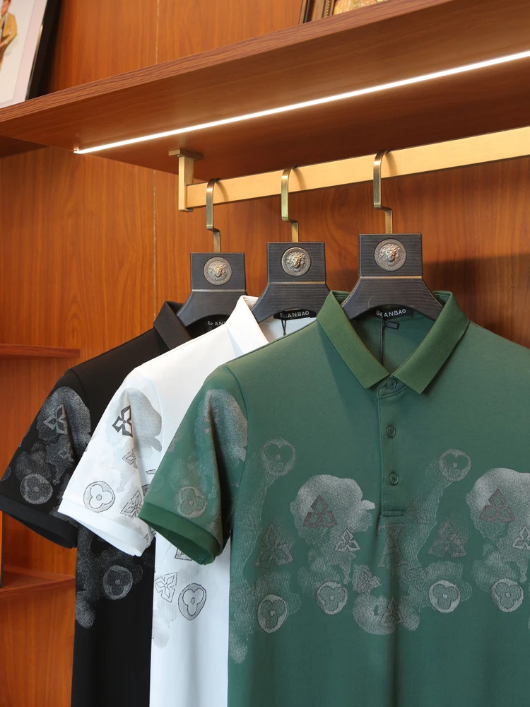 

Мужская летняя рубашка Slim Fit с коротким рукавом, отложным воротником, модная, деловая, повседневная, из смесового хлопка и полиэстера