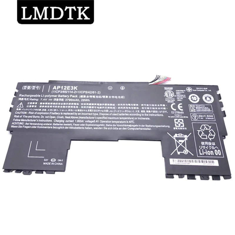 Bateria Nova do Portátil de Lmdtk Ap12e3k para Acer Aspire s7 S7191 Ultrabook 11 Cp3 65 1142 Cp5 42 61-2 7.4v 3790mah 28wh