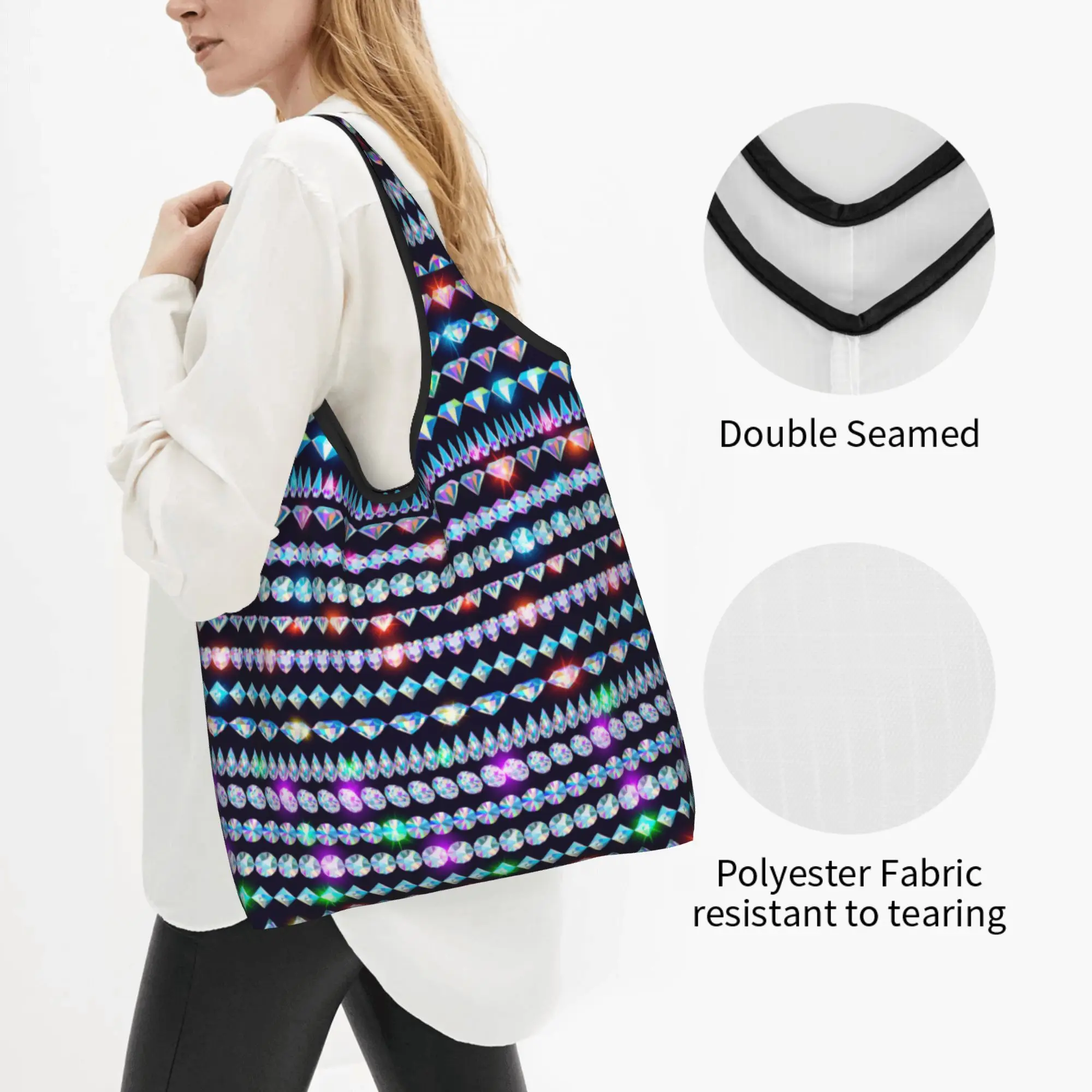 Fashion Luxury Rhinestones Grocery Shopping Tote Bags Women Cute Jewelry Diamonds Shopper Shoulder Bags Large Capacity Handbag