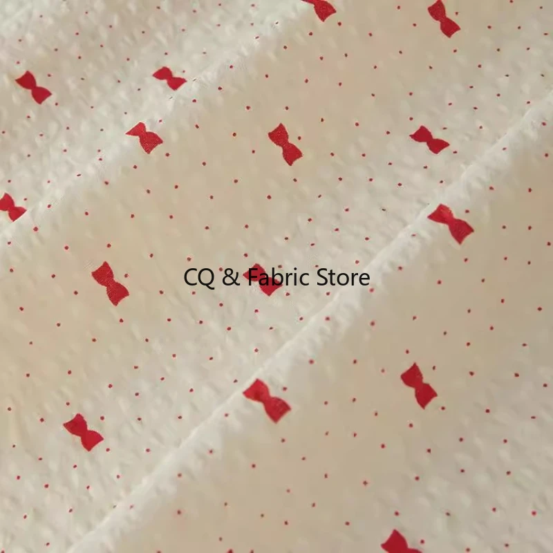 Bubble Texture Red Bow Print Fabric DIY Shirt Dress And Children Clothing Material By The Yard